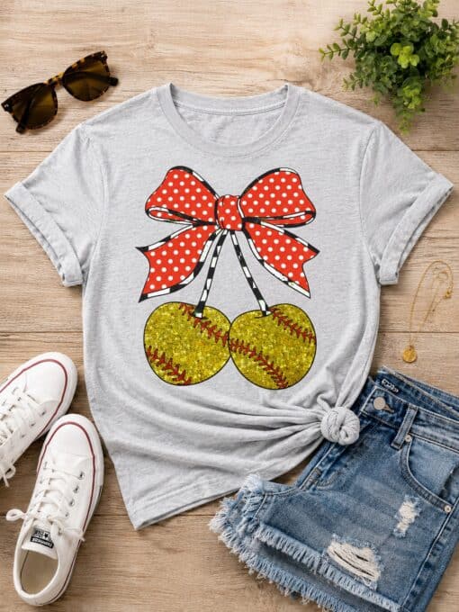 Baseball Cherries Bow