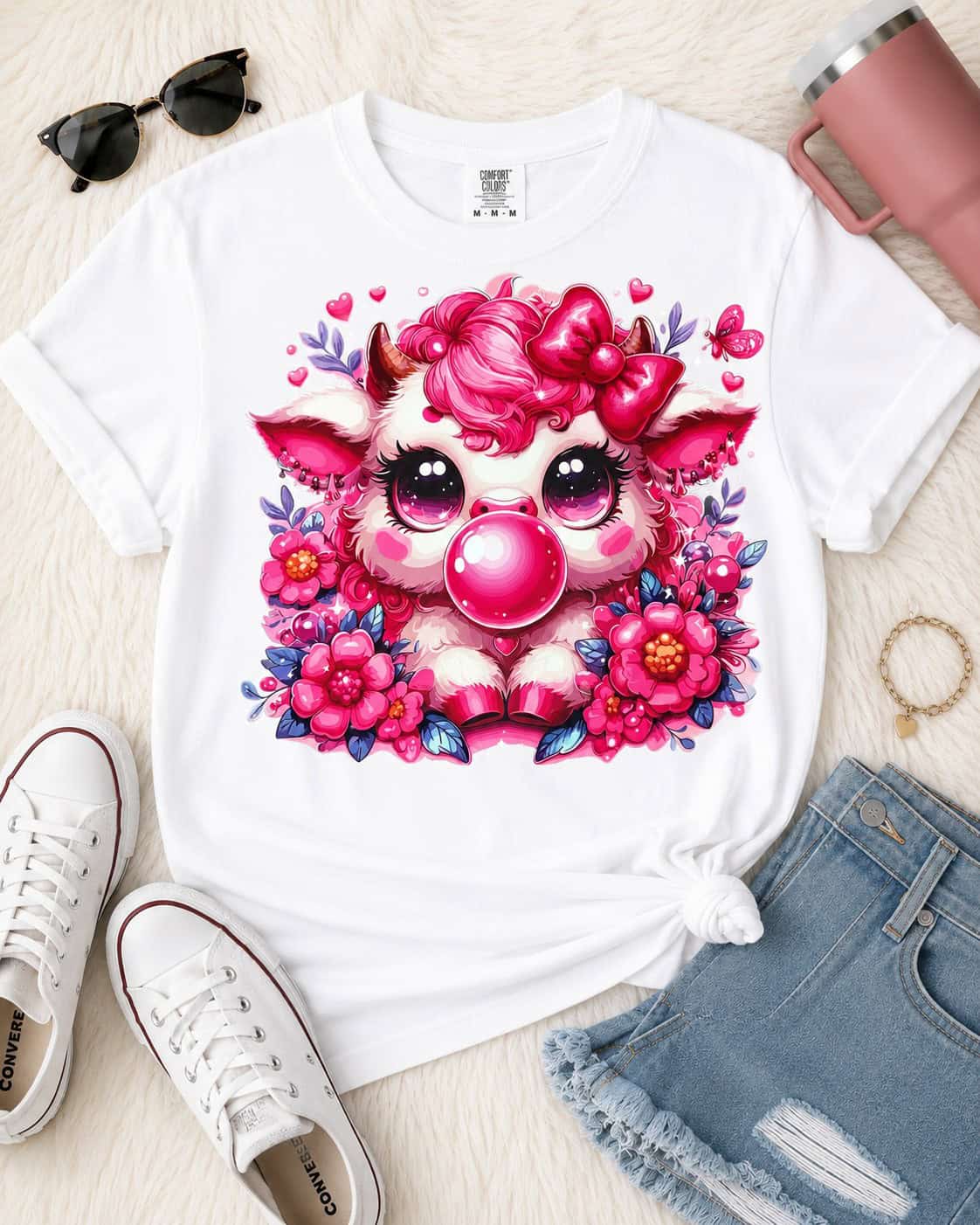 Cow with Flowers Pink