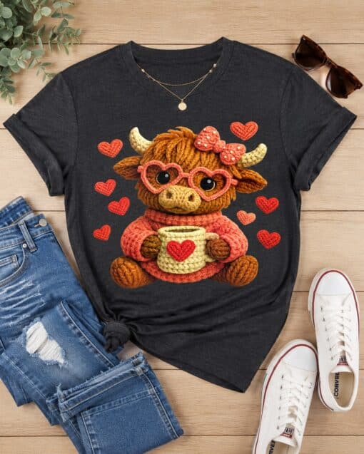 Crochet Highland Cow with Hearts