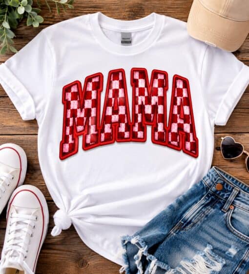 Mama Red White Pink Plaid