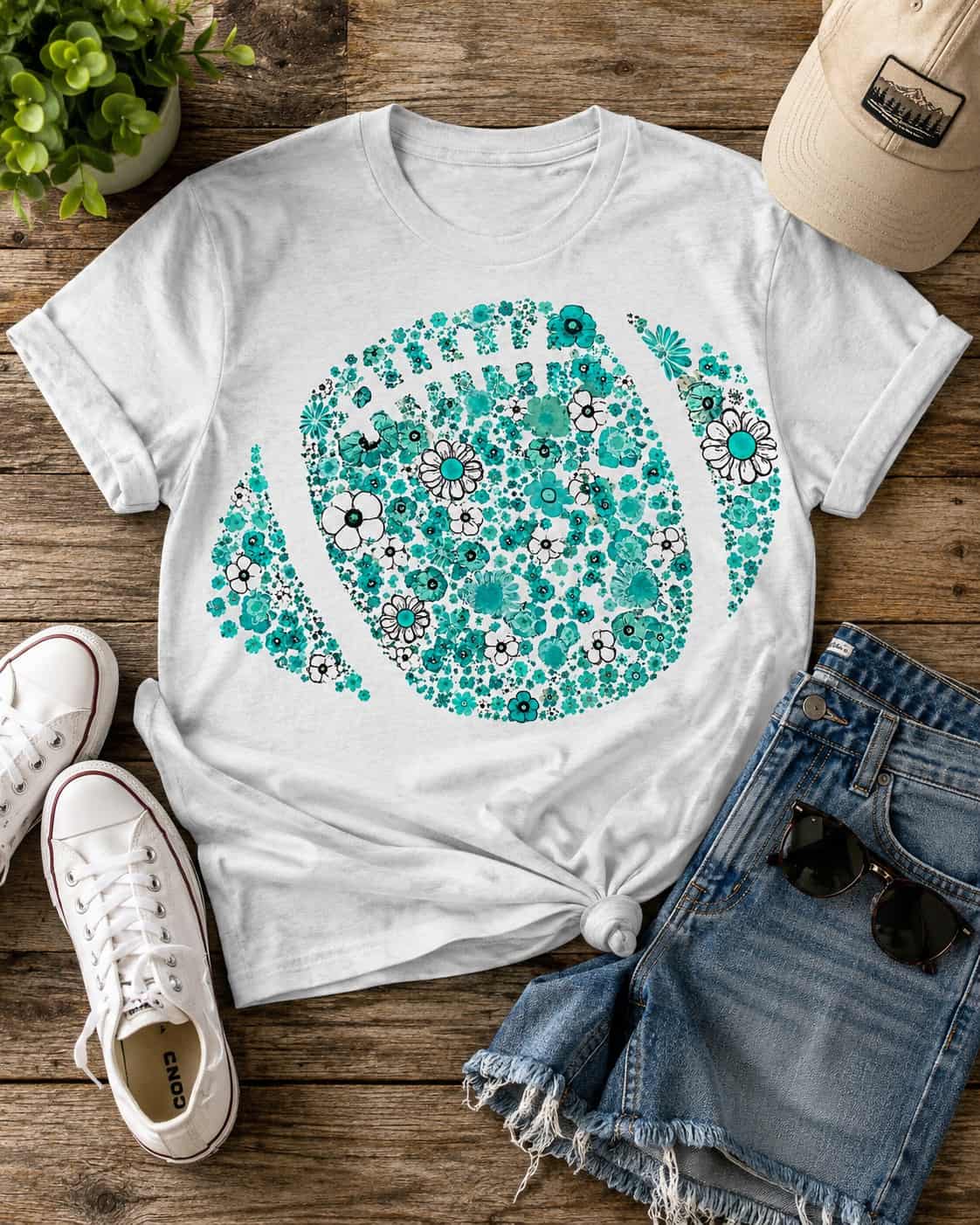 Flowered Football Turquoise